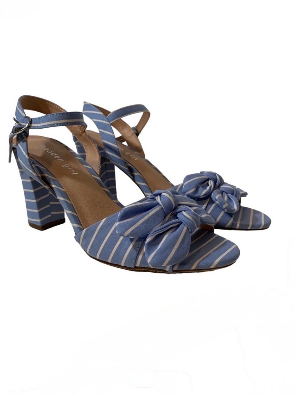 Madden Girl bows 9 stripe high heel strap bow peep toe spring summer chunky heel